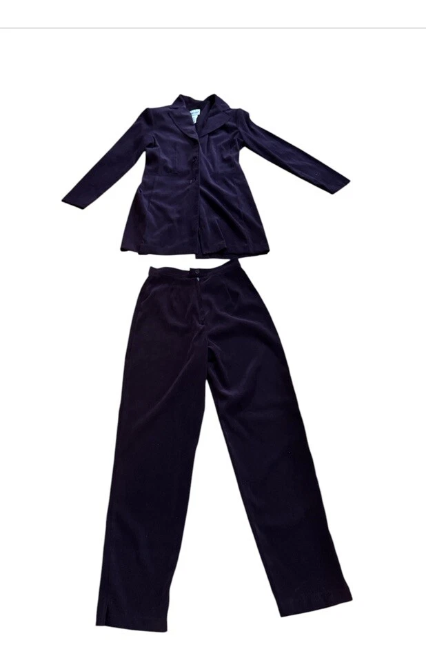 Moda Bug Ciruela Imitación Gamuza Traje Pantalones-Chaqueta Talla 6 Foto 1 de 4