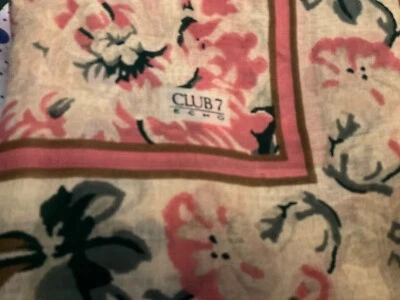 Vintage CLUB 7 Echo Pale Pink Roses Floral Rectangle 100% Silk Scarf 36” square - Image 1 of 2