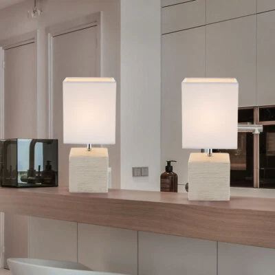 GLOBO Tischlampe Nachttischleuchte Beistellleuchte Keramik beige Textil weiß 2er Set
