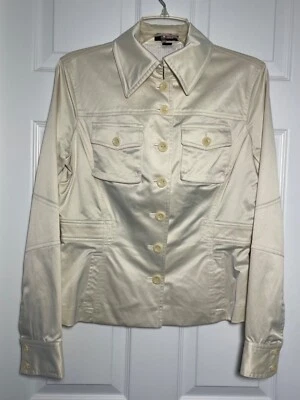 Blazer Chaqueta Abrigo Vintage Express Mujer Marfil Satinado Hasta la Cintura Talla 8 Foto 1 de 4