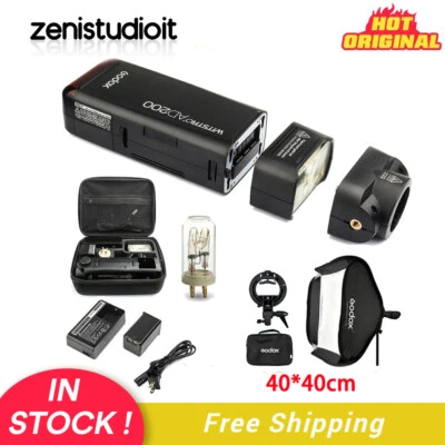 US Godox AD200 Double Head Flash Speedlite+40*40cm Softbox With S-Type Bracket - Image 1 of 4