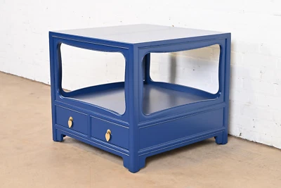 Mesita de noche Michael Taylor for Baker Far East Collection lacada azul Foto 1 de 4