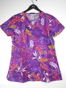 Cherokee Scrub Top PURPLE-WHEAT SMALL - Picture 1 of 5