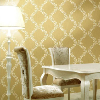 rolos de papel de parede não tecido ouro metálico floral branco damasco diamante vitoriano 3D - Imagem 1 de 4