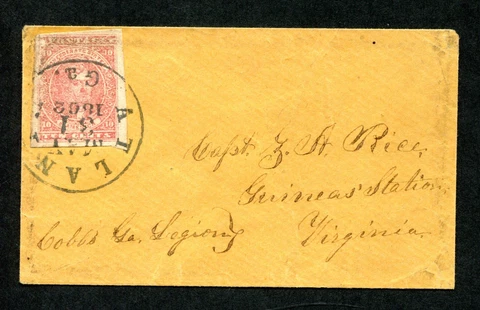 CSA SC #5 ATLANTA, GA MAY 31, 1862 CONFEDERATE COVER CAPT. RICE Cover
