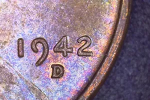 1942-D DDO-002 LINCOLN WHEAT CENT - TONED UNC W/REV RETAINED PEEL - FREE SHIP! - Picture 1 of 9
