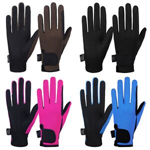 Ladies Equestrian Horse Riding Gloves Black Synthetic Leather Cotton 4way