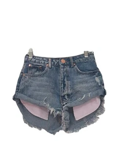 NAKED WARDROBE Label Size S Women Ladies Distressed Fray Blue Short Denim Shorts - Picture 1 of 7