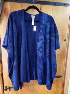 NWT Chico's Womens One Size Cape Sparkly Navy Blue Floral Knit - Picture 1 of 9