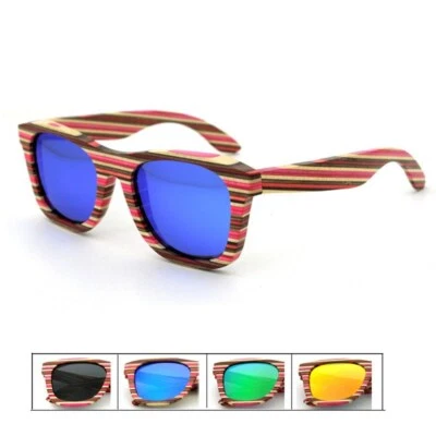 Red Frame Retro Sunglasses Polarized Multi-color Wood Men Women's Wooden Glasses - Image 1 of 4