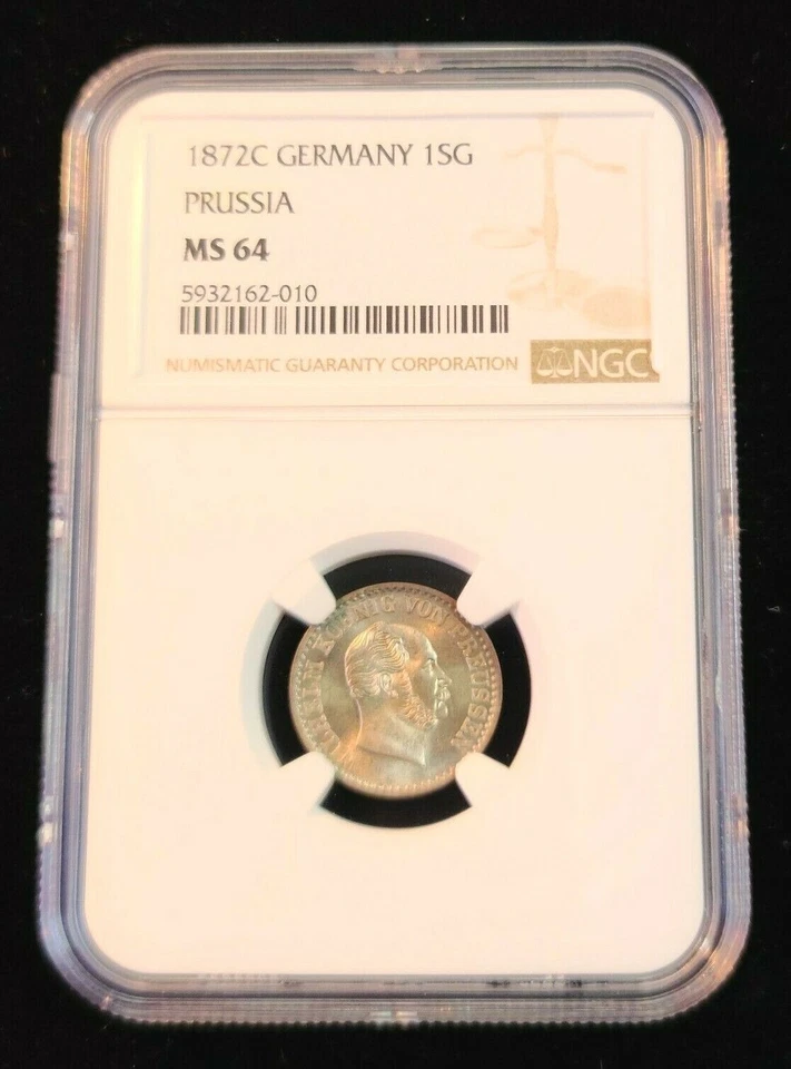1872 GERMANY 1 SILVER GROSCHEN WILHELM I PRUSSIA NGC MS 64 BLAZING BU LUSTER - Image 1 of 4