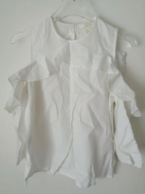 H&m White Ruffled Blouse With Cut Out Shoulders UK Size 8 EUR 34 - Image 1 of 4