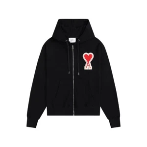 AMI Love Embroidered Logo Zipper Hoodie Black-New - Picture 1 of 15