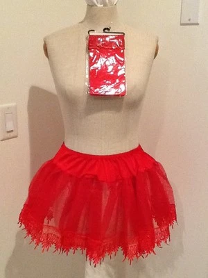 2 Pc Womens Red Lace TuTu Slip SEXY PETTICOAT & LACE ANKLE SOCKS Size L One Size - Image 1 of 4