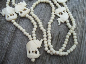 Vintage Hand Carved Pendant Necklace with Elephant Carved Beads India - Picture 1 of 3