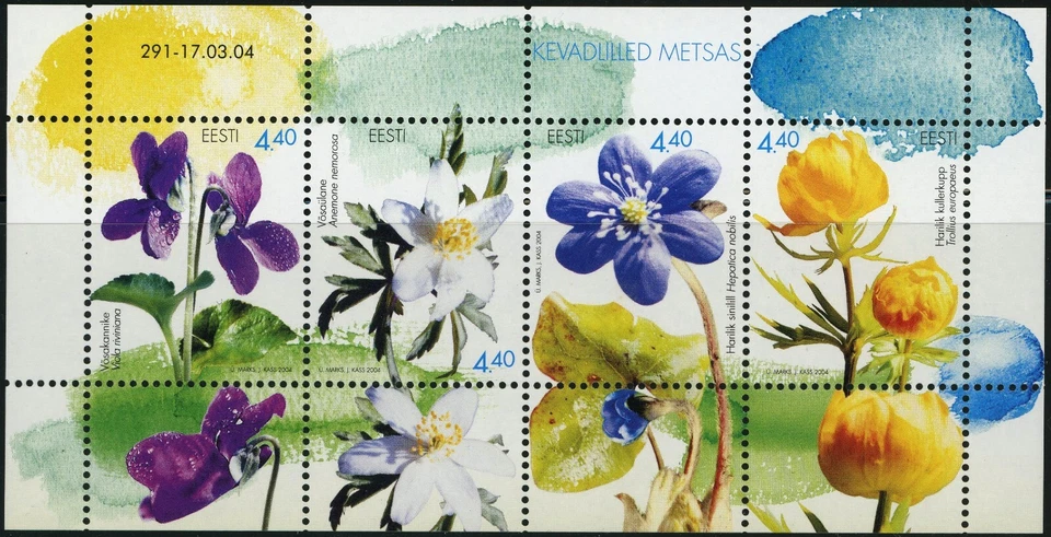 Hoja de franqueo de flores de primavera de Estonia #455 2003 Europa Eesti MNH Foto 1 de 1