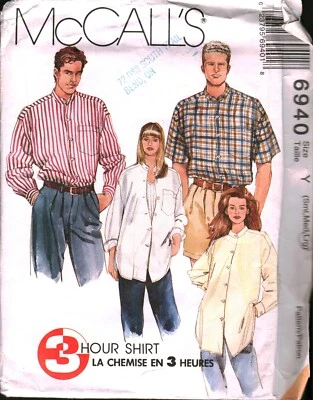 6940 Vintage McCalls SEWING Pattern Mens Loose Fitting Button Front Shirt OOP L - Image 1 of 2