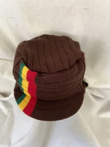 Rasta Visor Beanie Cap Stripe Jamaica Reggae Hat Brown Red Yellow Green - Picture 1 of 8