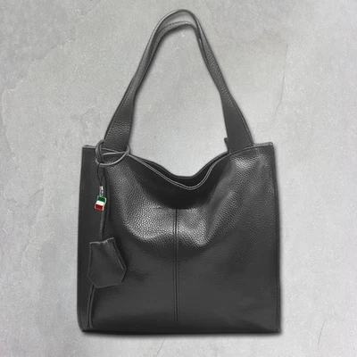 FLORENCE - MADE IN ITALY Florence Echtleder Hobo Bag Damen schwarz Schultertasche Umhängetasche OTF155S