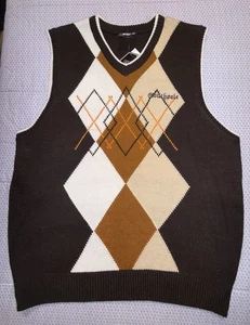 South Pole Mens XXL Argyle Sweater Vest Embroidered Logo NWT Brown White Vintage - Picture 1 of 5