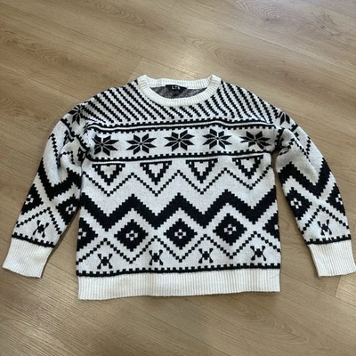 Suéter Largo Alto Sally Tejido Manga Larga Blanco y Negro Navidad Suéter Foto 1 de 4