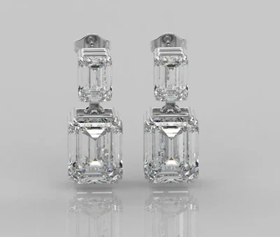 Tachuelas de diamante blanco natural corte esmeralda certificado 8 quilates acabado oro blanco VVS1 Foto 1 de 4