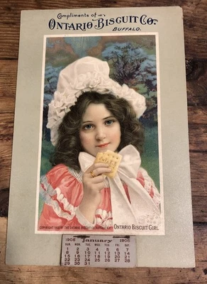 ANTIQUE 1905 VINTAGE ONTARIO BISCUIT COMPANY BUFFALO NY BISCUIT GIRL CALENDAR - Image 1 of 4