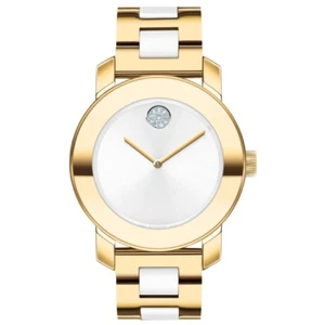MOVADO BOLD 3600892 WHITE DIAL TWO TONE WHITE/GOLD BRACELET BAND WOMENS WATCH - Picture 1 of 4