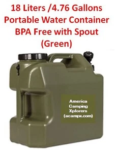 18 Liters - 4.76 Gallons Portable Water Container BPA Free with Spout - Green - Picture 1 of 7