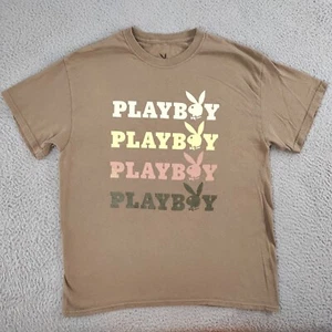 Playboy T Shirt Mens Large L Brown Spellout Tee T-Shirt Basic - Picture 1 of 20