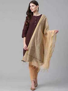 Women's Beige Embroidered Chiffon Dupatta with Tassel Lace Scarf Indian Chunni - Picture 1 of 2