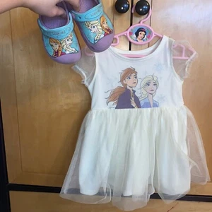 2T Disney Frozen Dress & Crocs Set Anna Elsa Princess Outfit Toddler Girl 5c - Picture 1 of 12