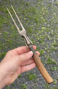 Antique Victorian Antler Handled Carving Serving Fork 19th C. Lodge Tableware - Picture 1 of 8
