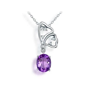 Halskette 3 Karat ovaler lila Amethyst 925 Silber - Bild 1 von 4