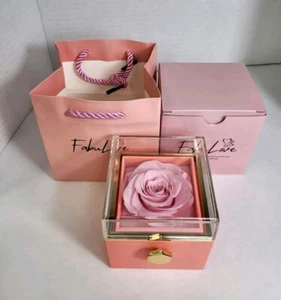 Fabulove Square Eternal Pink Rose Jewelry Box Gift Bag Wedding Valentine's Day - Picture 1 of 16