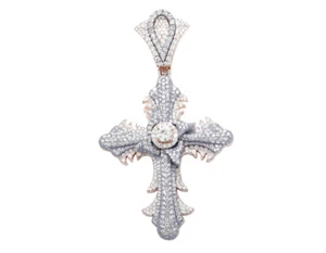 1 CT Solitaire 13 2/5 CT Real Diamond Cross Pendant 3.5" 10K Rose-White Gold - Picture 1 of 4