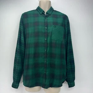 Fred Perry Shirt Size Medium Green Check Long Sleeve Cotton Button Up Mod Ska - Picture 1 of 16