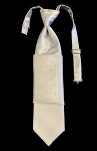 Boys Size Silver Tie and Pocket Square Set Hanky Pre-Tied Wedding Ring Bearer - Picture 1 of 1