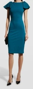 $395 Badgley Mischka Women's Blue Flutter-Sleeve Crepe Bodycon Dress Size 2 - Picture 1 of 4