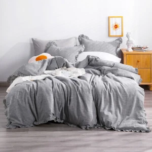 High Quality Cotton Linen Duvet Cover and Pillow Sham Set Queen/King - Picture 1 of 25