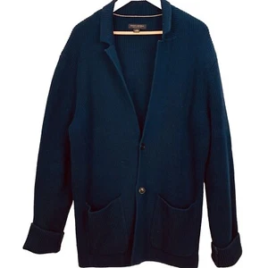 Banana Republic Women’s Sweater Cardigan Large Chunky Navy Blue Shawl Collar - Picture 1 of 13
