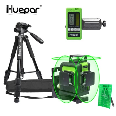 Huepar 3D Laser Level Cross Line 12 Lines Self Leveling+Receiver+143cm Tripod