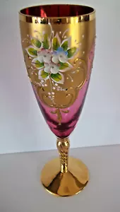 Flauta Trefuochi vintage copa roja cristal italiano copa de vino de Murano borde 24K - Imagen 1 de 11