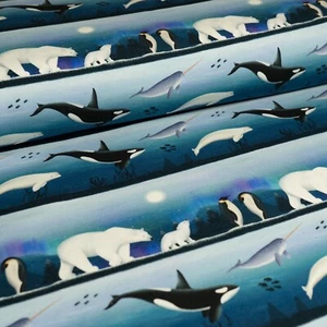 Cotton Jersey Fabric, Arctic Animals Jersey, Blue Patterned Stretch Fabric - Picture 1 of 4