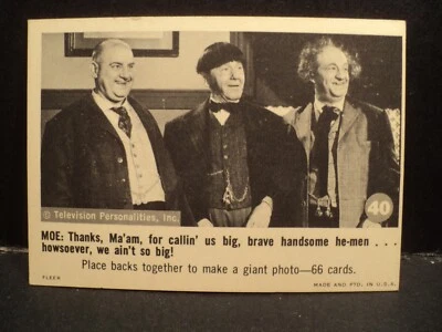 Tarjeta Fleer Three Stooges 1966 # 40 sin pliegues 3 chiflados Foto 1 de 2