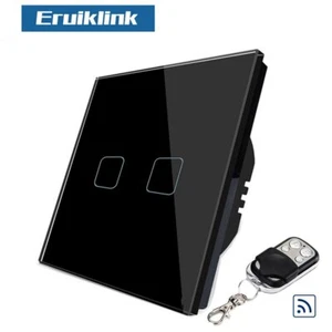 8pcs Eruiklink EU Wall Light Touch Switch ,2 Gang Glass Panel Wireless Remote - Picture 1 of 6