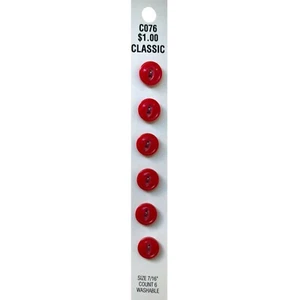 Buttons Red Round Bright 2-Hole 6-Pack 7/16" Blumenthal Lansing No. C076 USA - Picture 1 of 7