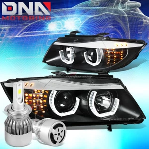 BLACK HALO PROJECTOR HEADLIGHT+CORNER+WHITE LED H7 HID W/FAN FIT 06-08 BMW E90 - Picture 1 of 12