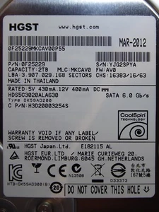 Hitachi HDS5C3020ALA630 | MLC: MKCAV0 | P/N: 0F25229 | MAR-2012 | 2TB - Bild 1 von 1