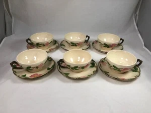 Excellent Vintage FRANCISCAN Desert Rose Set of 6 Flat Cups & Saucers - Picture 1 of 7